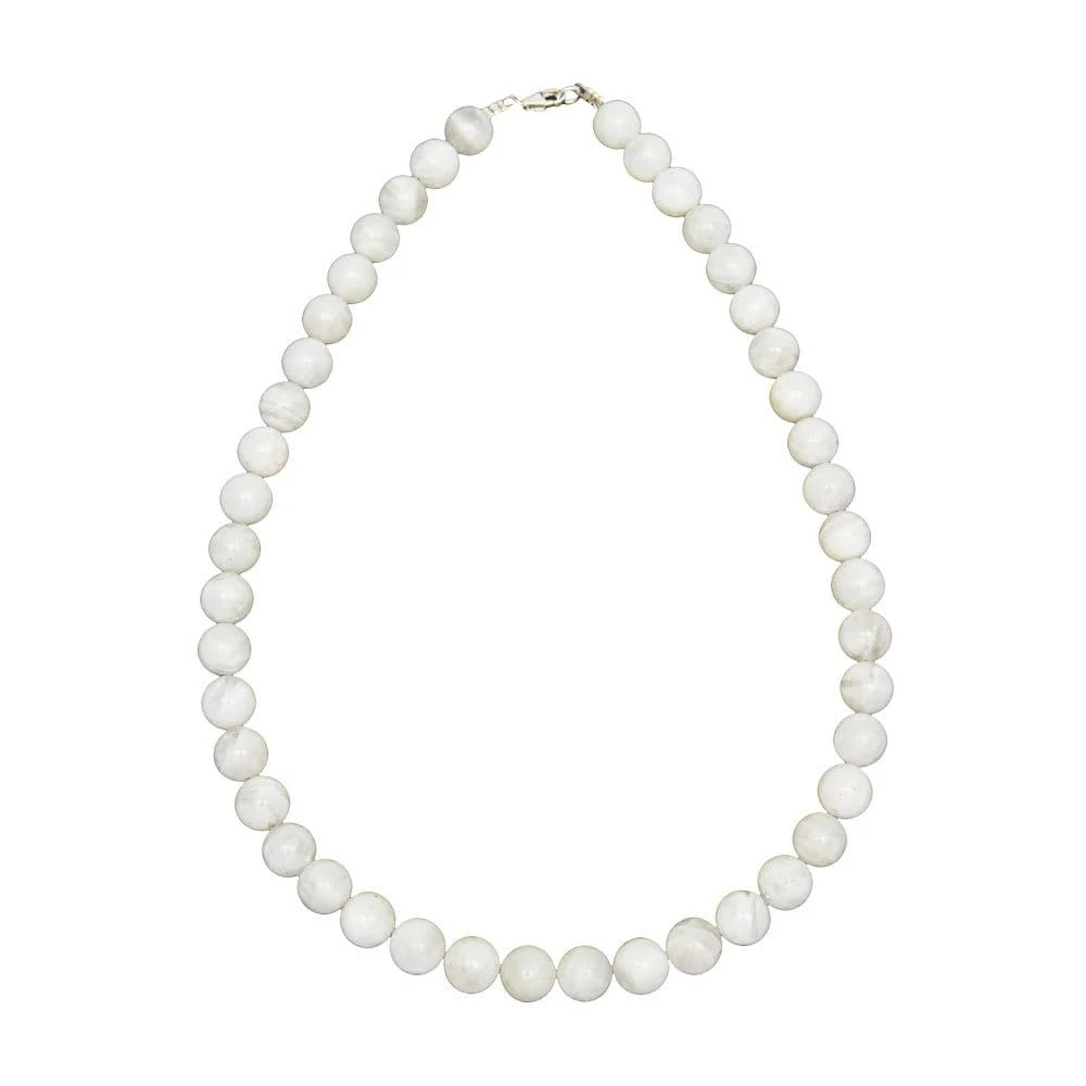 Collier pierre de lune anti stress perles boules 10mm apaisantes