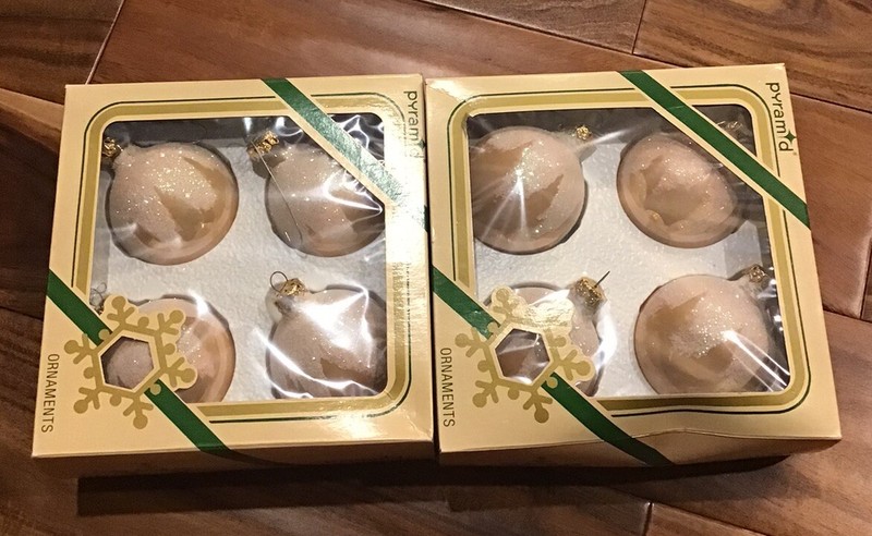 2 Boxes Pyramid Satin Sheen Victoria Christmas Ornaments  Glitter Vintage Glass