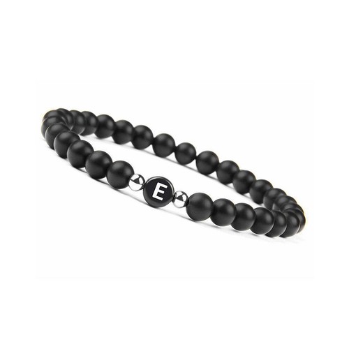 US Initialen Armband 6mm matt schwarz Onyx Buchstabenarmband Alphabet Paar Unisex - Bild 15 von 36