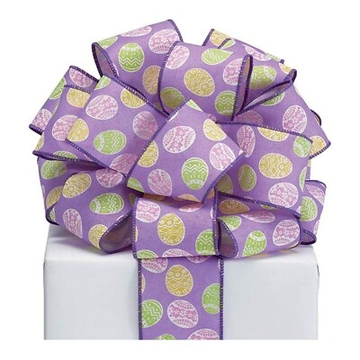 2.5'' Wide Easter Eggs Purple Wired Ribbon - 20 Yards (b9734696)