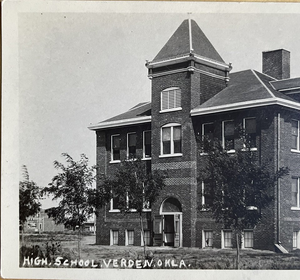 RPPC Three Story Brick Built High School Building At Verden, Oklahoma