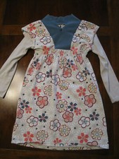 TEA Collection White Beige Blue Pink Floral Long Sleeve Cotton Dress Size 5 EUC