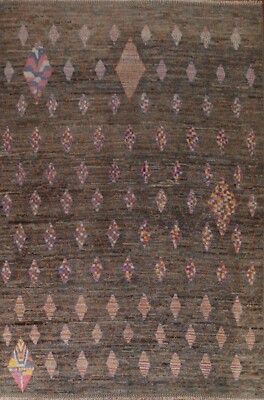 Geometric Moroccan 9x12 Gray Area Rug Hand-Knotted Wool Carpet