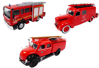 3er Set Feuerwehrfahrzeuge Magirus + Renault + Ford 1:43 Salvat Diecast Truck LP22
