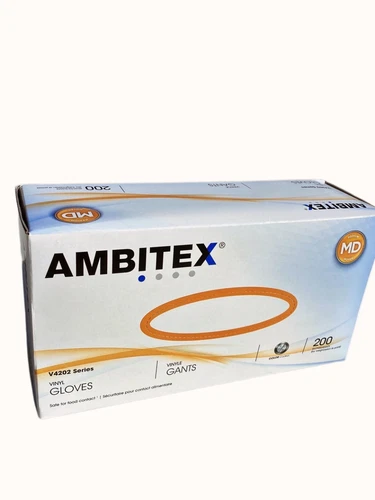 Ambitex V4202 Clear Vinyl Gloves, Powder free SizeM L XL- 200 Count