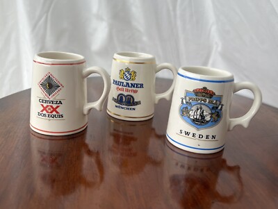 3x Vintage Franklin Porzellan Miniatur Krüge: Dos Equis, Paulaner, Requisiten
