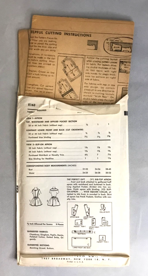 Vintage Apron Pattern Advance 8163 Size L Uncut Unique Collared Slip-on Apron - Image 3 of 3