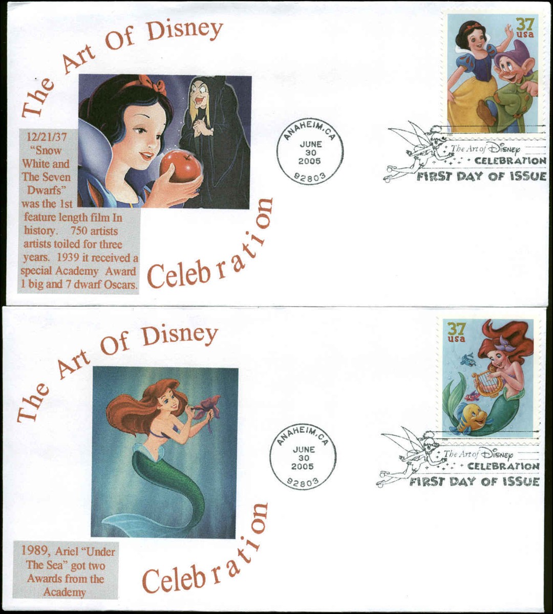 US FDC #3912 - #33915 Set of 4 Paul Gerwitz Anaheim, CA Walt