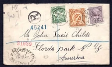 NEW ZEALAND 1906 REGISTERED "WESTPOINT" FROM CHARLESTON TO FLORIDA