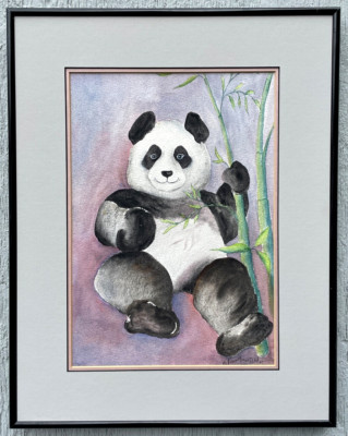PANDA BEAR WATERCOLOR PAINTING, Original Signed/Framed.  By: C Foglia dela' Pena