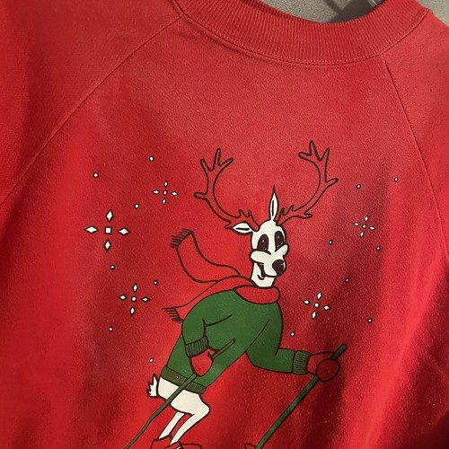 Vintage 80s Ski Reindeer Graphic Pullover Sweatshirt Sz M Distressed Christmas - Picture 7 of 7