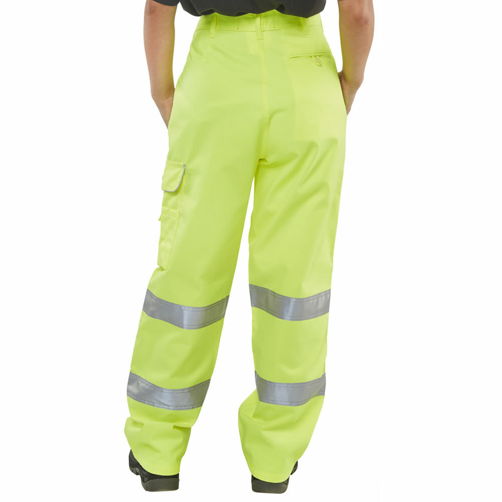 Ladies Hi Viz Combat Trousers EN20471 Safety Work Pants Yellow Knee Pad
