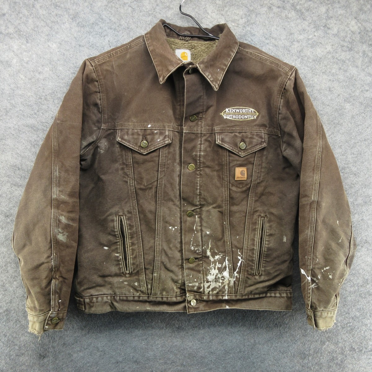 Carhartt Jacket Mens Large Tall Brown J233 Trucker Sherpa Lined Thrashed  Grunge