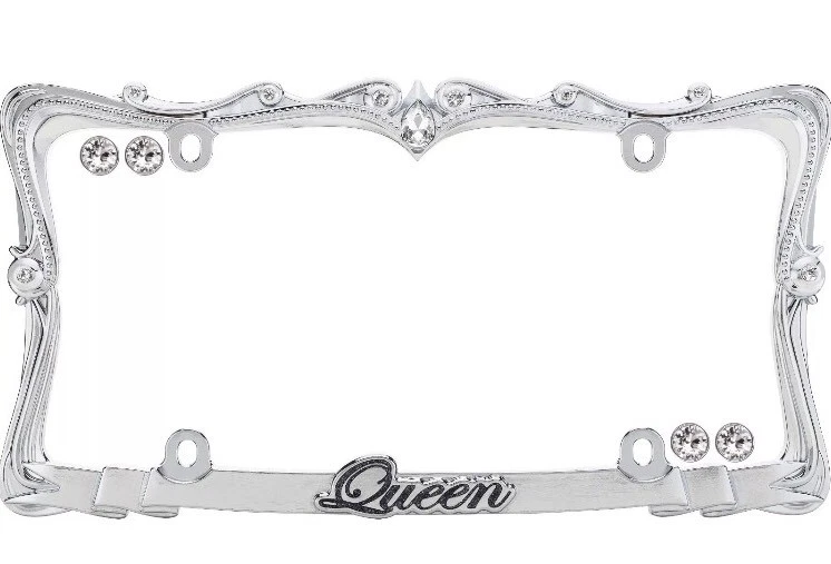 Marco de matrícula Queen - Cromo con cristales brillantes transparentes - con ¡Tapas de diamante! Foto 2 de 3