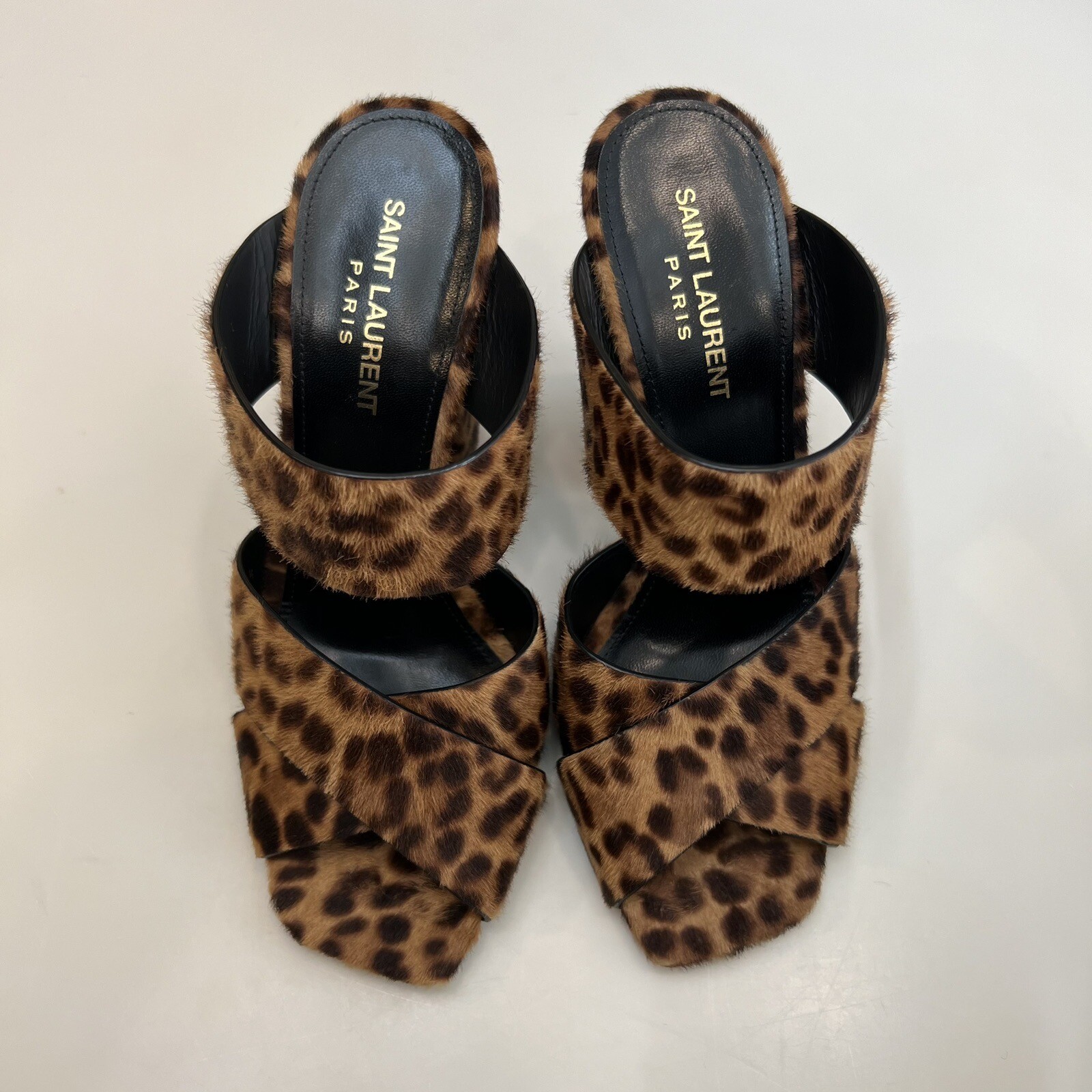 Sandali mulo leopardato rovere Saint Laurent 100 mm