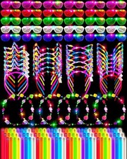 160 Pcs Glow in the Dark Party Supplies 30 Pairs LED Glasses 30 Pcs Headbands 10