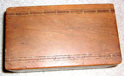 VINTAGE WOOD PARQUET TOP BOX 40s 50s JEWELRY TRINKET DRESSER 6 5/8 x3 3/4 estate