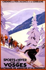 FRENCH WINTER SPORTS VOSGES MOUNTAINS SKI DOWNHILL SKIING VINTAGE POSTER REPRO