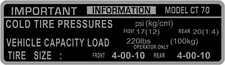 CT70 Tire Pressure Decals