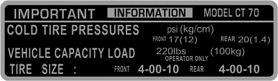 #ad CT70 Tire Pressure Decals $4.99