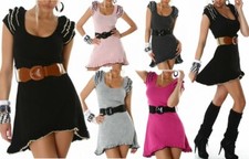 Sexy Miss Women Mini Knit Dress Long Pullover Belt Sleeveless S 34 M 36 L 38 Top