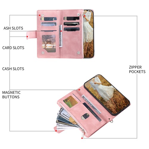 For iPhone 16 Pro Max 15 14 13 12 11 XR 8Plus Crossbody Zipper Wallet Phone Case - Picture 28 of 81
