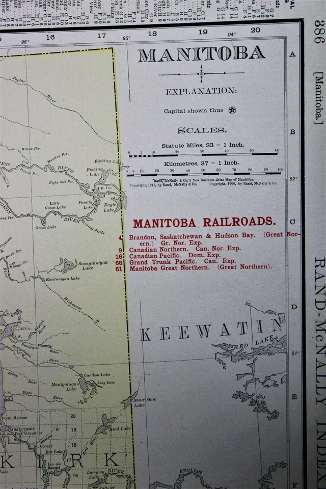 RAND MCNALLY COMMERCIAL ATLAS MAP PAGE  MANITOBA CANADA WITH RAILROADS 1911 - Image 3 of 3