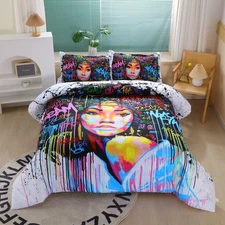 African American Black Girl Comforter Set for Kids and Teens, Queen Size Colo...