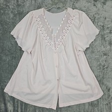 SHADOWLINE Lg Pink Embroidered Bed Jacket Top Lingerie Silky Nylon Vintage