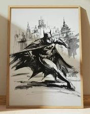 BATMAN INK DRAWING PRINT PORTRAIT SKETCH 8" x 10" BATMAN DC PRINT WALL ART