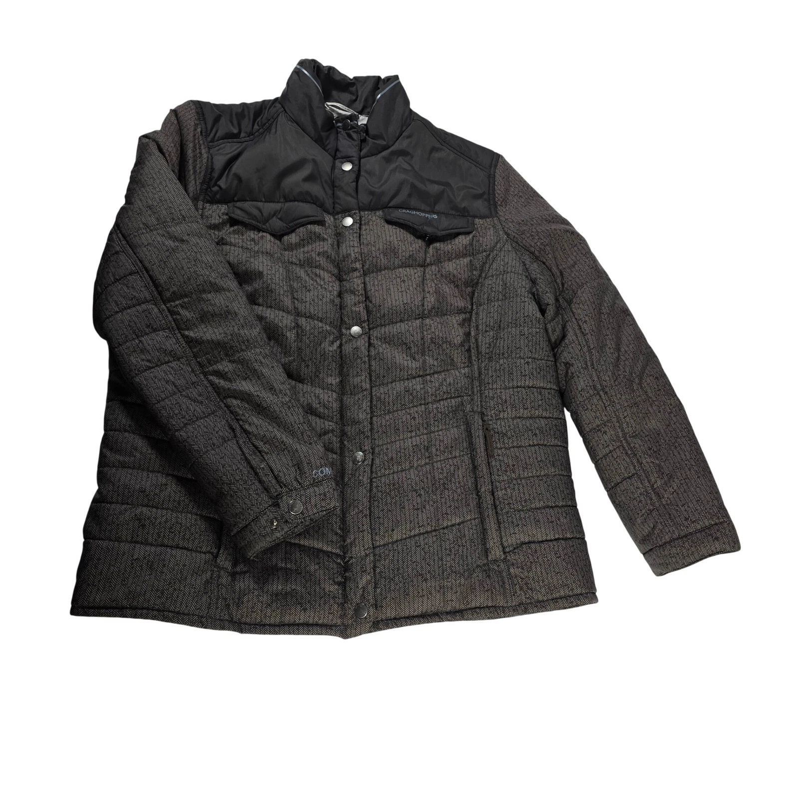 CRAGHOPPERS Men Quilted Puffer Jacket Herringbone Tweed Brown Compresslite XL