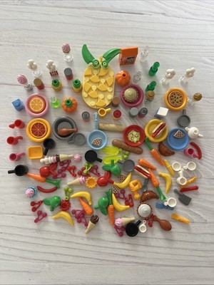 LEGO LOT 123 PCS (C) MINI-FIGURE FOOD DISHES UTENSIL PLATE FRUIT BREAD VARIETY
