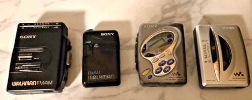 Lot of 4 Vintage Sony Walkman Cassette Players WM-F2065 FX195 SRF-129 FX-281