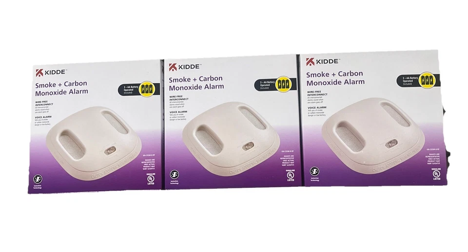 3x Kidde Smoke & Carbon Monoxide Alarm KN-COSM-B-RF Wireless Voice Alert 3 AA