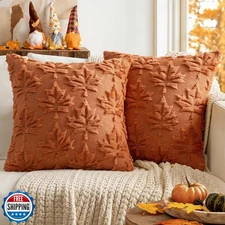 MIULEE Fall Throw Pillow Covers 18x18 Rust Set of 2 Thanksgiving Autumn Decor