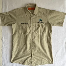 Vintage Office Space Initech "Work Sucks" Mens Work Shirt Red Kap Y2K Halloween