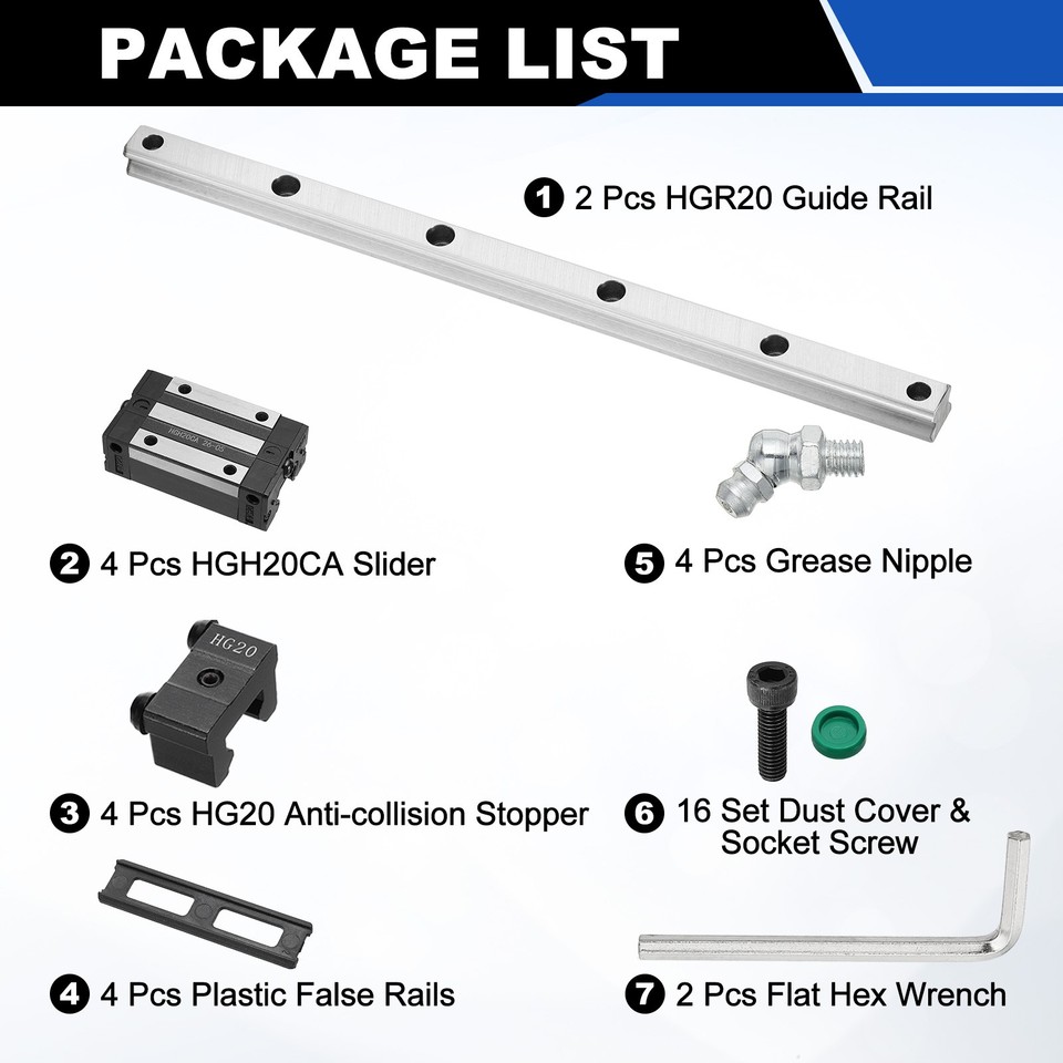 Guiding Rails Mean 2Pcs HGR20 350mm Linear Guide Kit with Linear Rail and HGH20CA Carriage ...