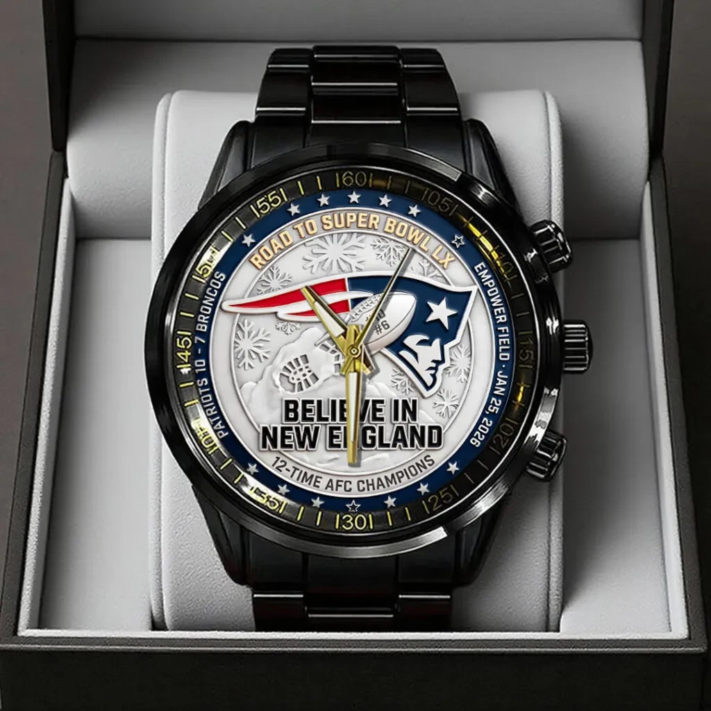 Patriots 2025 AF.C Champions Black Stainless Steel Watch