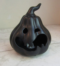 Black Jack O Lantern Pumpkin 5" Ceramic Light Up Halloween Decoration Battery