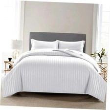 Duvet Cover Set Queen Full Size 90x90 Cotton 3 Queen 90"x90" Striped White