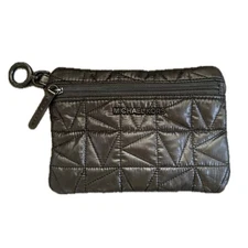 Michael Kors Black Winnie Clip On Quilted Washable Travel Zipper Pouch