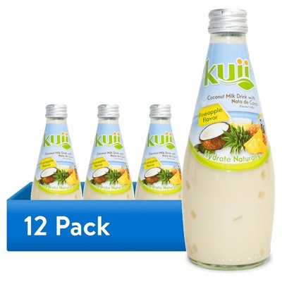 (12 pack) Coconut Milk with Nata de Coco, Pineapple, 290 mL Single Glass Bottle