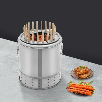 20 Skewers Camping BBQ Grill Portable Barbecue Outdoor Charcoal Barrel Grill