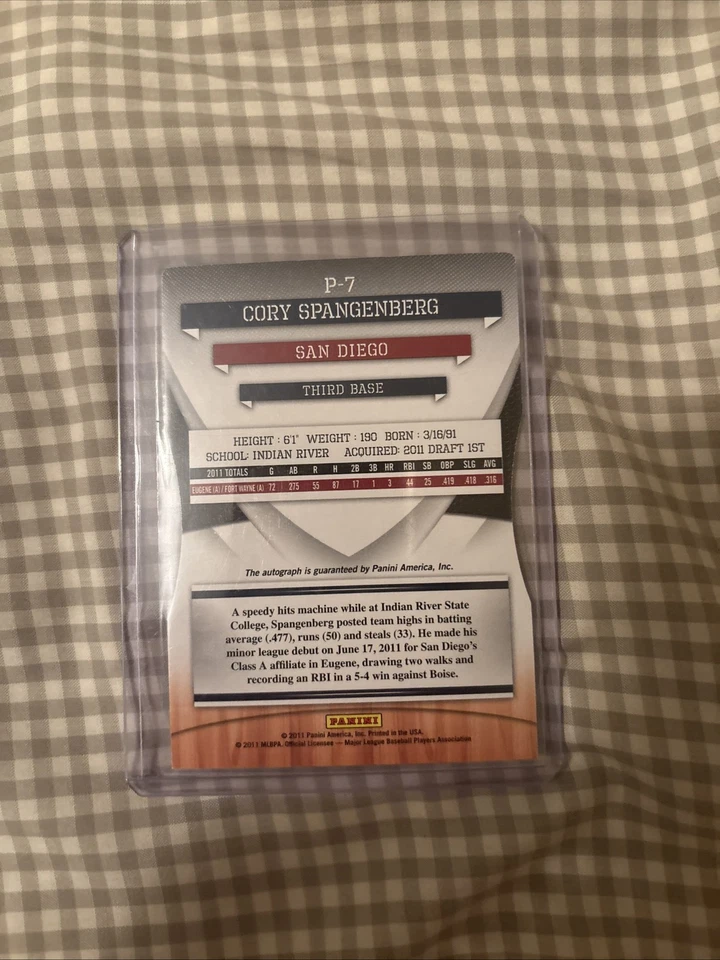 2011 Donruss Elite Extra Edition - Autographed Cory Spangenberg #P-7 /100 AU, RC - Image 2 of 2