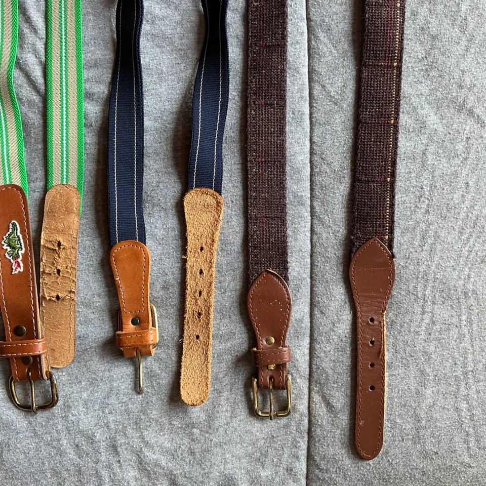 Lote de 3 cinturones vintage para hombre a rayas verdes azul marino marrón cinturón de tweed Foto 3 de 4