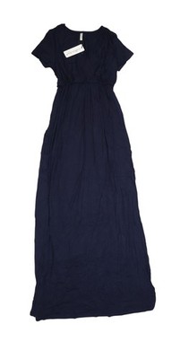 Mother Bee Maternity Dress Womens Small Navy Short Sleeve Maxi V Neck Casual