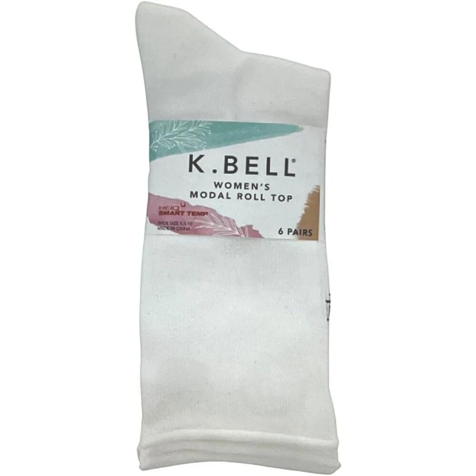 K BELL Mujer Modal Roll Top Calcetines 6 Pares Colores Sólidos Blanco Azul Rosa Gris Nuevo con Etiquetas Foto 2 de 4