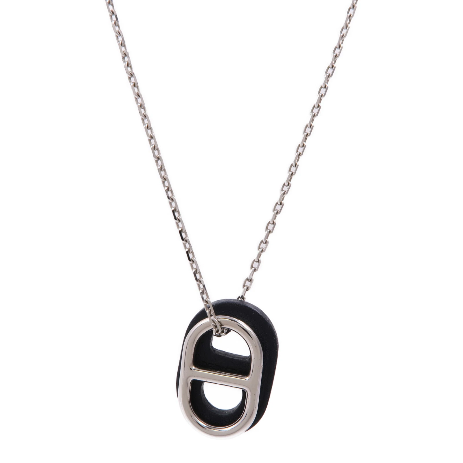 HERMÈS Collana HERMES O Maillon pelle metallo argento nero