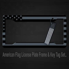 American Flag 3D License Plate Frame with USA Patriotic Jet Tag Keychain. GB