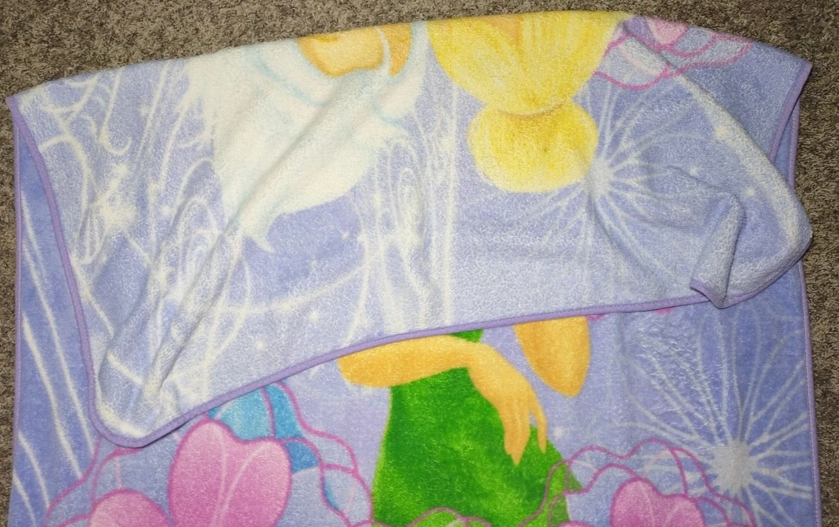Disney Faries Fleece Throw Blanket Purple Flowers Tinkerbell Fairy